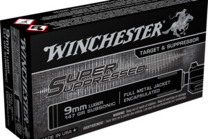 Winchester Ammo SUP9 Super Suppressed  9mmLuger Subsonic 147gr Encapsulated Full Metal Jacket 50 Per Box/10 Case
