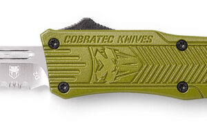 CobraTec Knives SODCTK1SDS CTK-1 Small 2.75" OTF Drop Point Part Serrated D2 Steel Blade/OD Green Aluminum Handle Features Glass Breaker Includes Pocket Clip