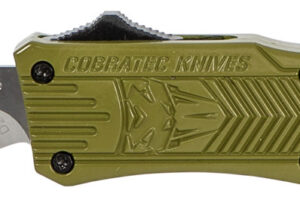 CobraTec Knives SODCTK1STNS CTK-1  Small 2.75" OTF Tanto Plain D2 Steel Blade/OD Green Aluminum Handle Features Glass Breaker Includes Pocket Clip