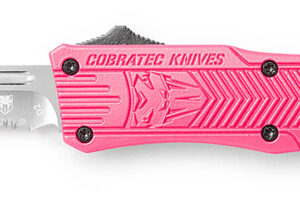 CobraTec Knives SPKCTK1SDS CTK-1 Small 2.75" OTF Drop Point Part Serrated D2 Steel Blade/ Pink Aluminum Handle Features Glass Breaker Includes Pocket Clip