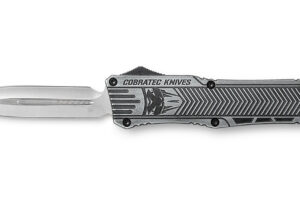 CobraTec Knives LSWCTK1LFAGNS CTK-1 Large 3.75" OTF Dagger Plain D2 Steel Blade/Stonewashed Aluminum Handle Features Glass Breaker Includes Pocket Clip