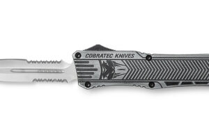 CobraTec Knives LSWCTK1LDG2SS CTK-1 Large 3.75" OTF Dagger Part Serrated D2 Steel Blade/ Stonewashed Aluminum Handle Features Glass Breaker Includes Pocket Clip