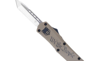 CobraTec Knives MWTPFS3TNS FS-3 We The People Medium 3" OTF Tanto Plain D2 Steel Blade Tan w/"We The People" Aluminum Cerakoted Handle Features Glass Breaker Includes Pocket Clip