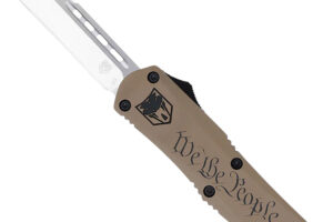 CobraTec Knives SWTPFS3TNS FS-3 We The People Small 2.75" OTF Tanto Plain Aluminum Cerakoted D2 Steel Blade, Tan "We The People" Aluminum Handle