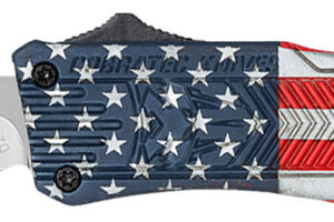 CobraTec Knives SUSACTK1SDNS CTK-1 American Flag Small 2.75" OTF Drop Point Plain D2 Steel Blade, 4.25" Red/White/Blue Flag Cerakote Aluminum Alloy Handle