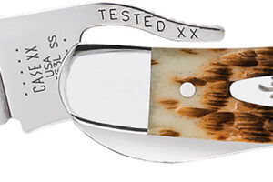Case 0260 6 RussLock  2.70" Folding RussLock Clip Plain Mirror Polished Tru-Sharp SS Blade/Peach Seed Jigged Amber Bone Handle