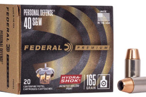 Federal P40HS3 Premium Personal Defense 40S&W 165gr Hydra-Shok Jacketed Hollow Point 20 Per Box/25 Case